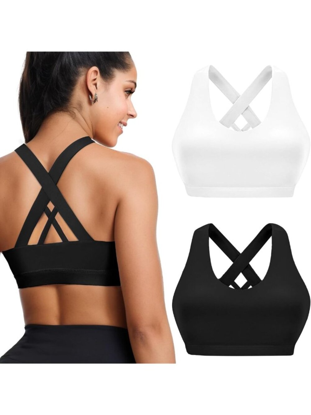 High Support Sports Bras for Women - Push Up, Criss-Cross Back, Large Bust Yoga